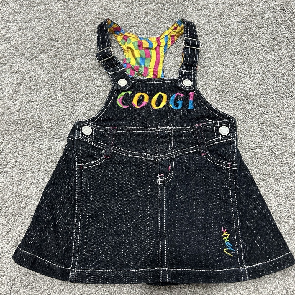 Coogi Baby Vintage‎ Denim Overall Dress Rainbow Embroidered 90s Y2K Collectible
